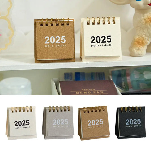 2025 Retro Simple Solid Color Desk Calendar Desktop Planner Calendar Yearly Agenda Table Paper Daily Stand Organizer Mini C9I7